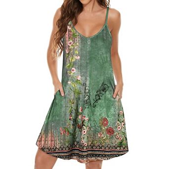 Women Spaghetti Dress Summer Beach Cover Up Casual Sundress Pocket