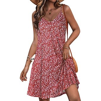 Women Spaghetti Dress Summer Beach Cover Up Casual Sundress Pocket
