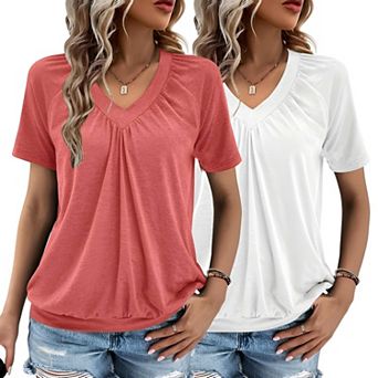 2 pc Women's Casual V Neck Tee