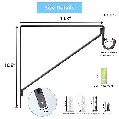 10 Pack Heavy Duty Matte Black Steel Closet Rod Brackets 300 Lbs Load Capacity