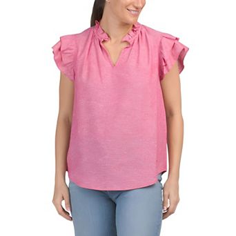 Ruffle Sleeve Linen Blend Top