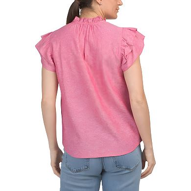 Ruffle Sleeve Linen Blend Top