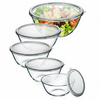 Glass Mixing Bowls with Lids Set of 5 Nesting Food Safe Microwave Dishwasher Safe
