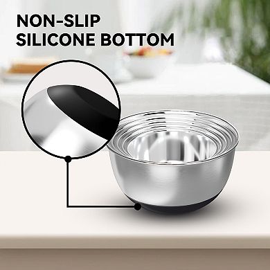 Stainless Steel Mixing Bowls (5-Pc) with Airtight Lids, Non-Slip Base