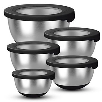 Stainless Steel Mixing Bowls (5 pc with Airtight Lids, Non-Slip Base