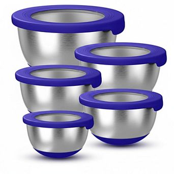 Stainless Steel Mixing Bowls (5 pc with Airtight Lids, Non-Slip Base