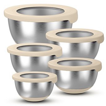 Stainless Steel Mixing Bowls (5 pc with Airtight Lids, Non-Slip Base