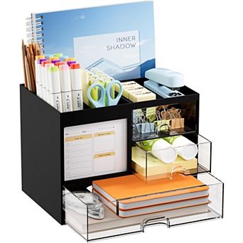 Desk Organizer with 3 Drawers, 4 Compartments, and Pencil Holder