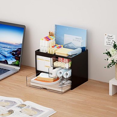 Desk Organizer with 3 Drawers, 4 Compartments, and Pencil Holder