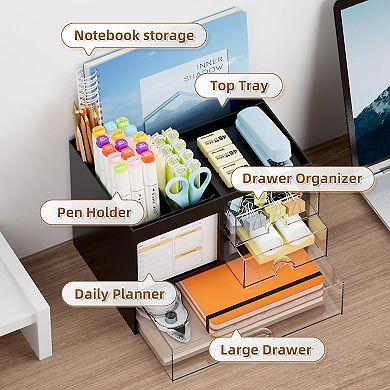 Desk Organizer with 3 Drawers, 4 Compartments, and Pencil Holder