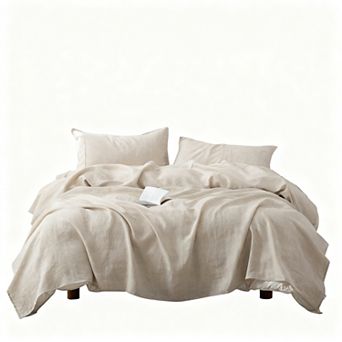 Pure Linen Sheets Set 3 pc 16 Inch Deep Pocket Breathable All-Season Machine Washable