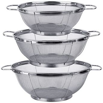 3 pc Stainless Steel Colanders with Handle and Base
