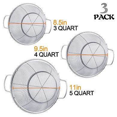 3Pcs Stainless Steel Colanders with Handle and Base