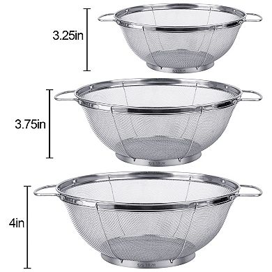 3Pcs Stainless Steel Colanders with Handle and Base