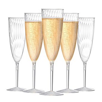 24 pc Hard Plastic Champagne Flutes 6oz Disposable Reusable Shatterproof Clear for Party Wedding