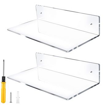 12 Inch L-Shaped Floating Shelves 2 Pack Clear Invisible Mount Display Storage