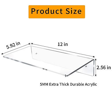 12 Inch L-Shaped Floating Shelves 2 Pack Clear Invisible Mount Display Storage