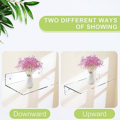 12 Inch L-Shaped Floating Shelves 2 Pack Clear Invisible Mount Display Storage