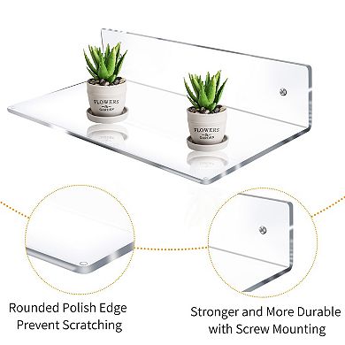 12 Inch L-Shaped Floating Shelves 2 Pack Clear Invisible Mount Display Storage