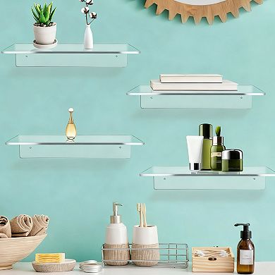 12 Inch L-Shaped Floating Shelves 2 Pack Clear Invisible Mount Display Storage