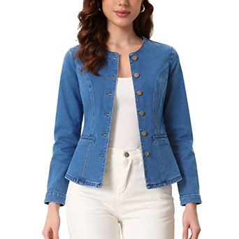 Stylish Women's Round Neck Button Down Denim Jackets for Casual Wear