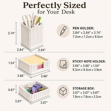 Desk Organizer Set with Pen Holder, Paper Clip, and Sticky Note Storage