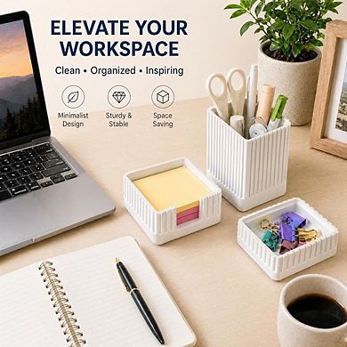 Desk Organizer Set with Pen Holder, Paper Clip, and Sticky Note Storage