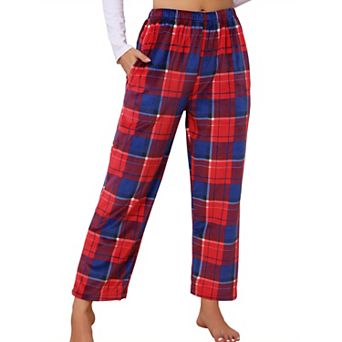Women's Fuzzy Pajama Pants Plaid Fluffy Fleece Pajamas Lounge Sleepwear Pants Bottoms with Pockets