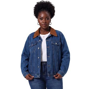 Women's Plus Size Denim Jacket Patch Collar Long Sleeve Button Vintage Western Outfit Jean Jackets
