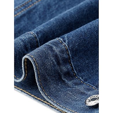 Women's Plus Size Denim Jacket Patch Collar Long Sleeve Button Vintage Western Outfit Jean Jackets