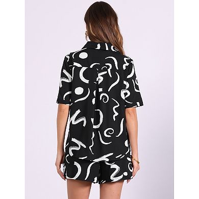 2 Packs Casual 2 Piece Outfits for Women's Short Sleeve Button Down Pajama Beach Sets
