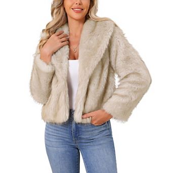 Women's Faux Fur Coat Lapel Open Front Long Sleeve Fluffy Shaggy Jacket Winter Warm Furry Overcoat