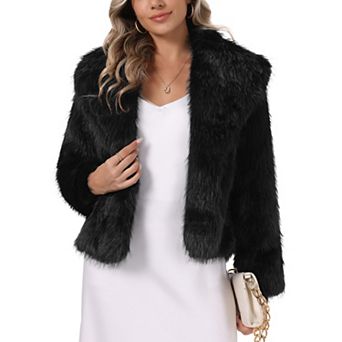Women's Faux Fur Coat Lapel Open Front Long Sleeve Fluffy Shaggy Jacket Winter Warm Furry Overcoat