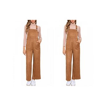2 Packs Faux Suede Overalls for Women's Wide Leg High Waist Adjustable Straps Casual Jumpsuit