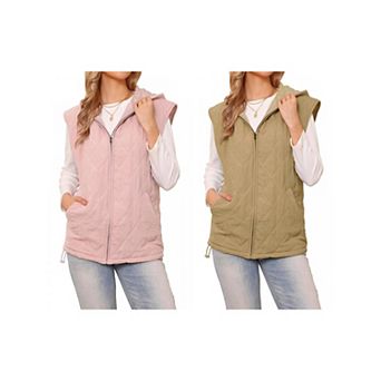 2 Packs Puffer Vest for Women's Oversized Sleeveless Winter Gilet Quilted Zip Hoodie Vest Jackets