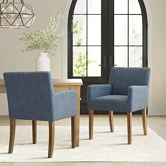 Set of 2 Linen Upholstered Dining Chairs with Arms for Dining Room or Living Room