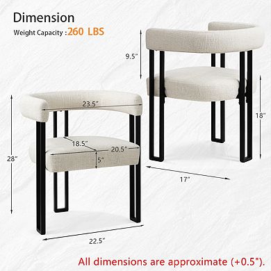 Set of 4 Modern Upholstered Dining Chairs with Armrests and Curved Backrest