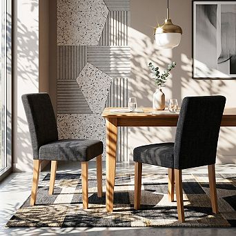 Set of 2 Modern Armless Dining Chairs with Solid Wood Legs for Kitchen or Dining Room