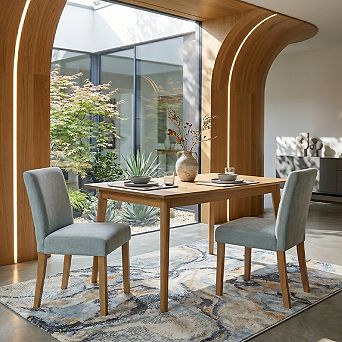Set of 2 Modern Armless Dining Chairs with Solid Wood Legs for Kitchen or Dining Room