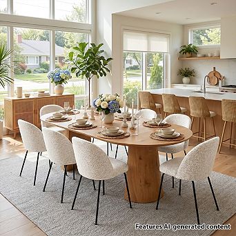Set of 8 Linen Upholstered Armless Dining Room Chairs with Metal Legs