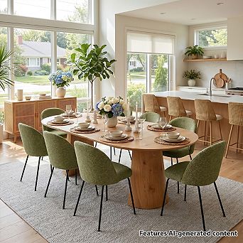 Set of 8 Linen Upholstered Armless Dining Room Chairs with Metal Legs