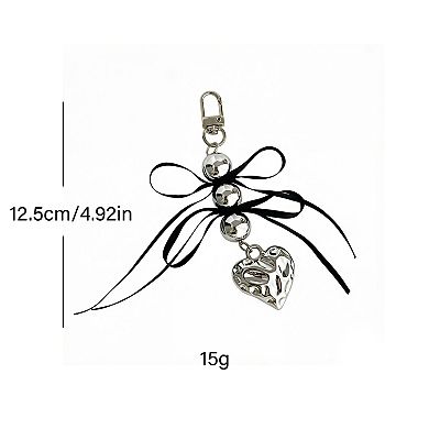 2 Pack Heart Charm Keychain with Bow Accent Bead Detail Clip and Key Ring Bag Accessory
