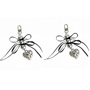 2 Pack Heart Charm Keychain with Bow Accent Bead Detail Clip and Key Ring Bag Accessory