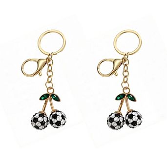2 Pack Sports Ball Cherry Keychains with Gold Tone Clip and Leaf Charm