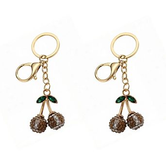 2 Pack Sports Ball Cherry Keychains with Gold Tone Clip and Leaf Charm