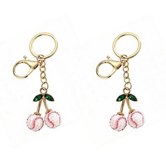 2 Pack Sports Ball Cherry Keychains with Gold Tone Clip and Leaf Charm