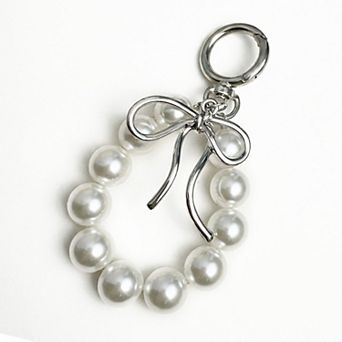 Beaded Bow Keychain with Round Bead Loop and Metal Clip Bag Charm
