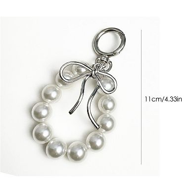 Beaded Bow Keychain with Round Bead Loop and Metal Clip Bag Charm
