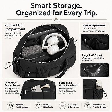 Nylon Travel Tote Gym Bag with Pockets and Shoulder Handles