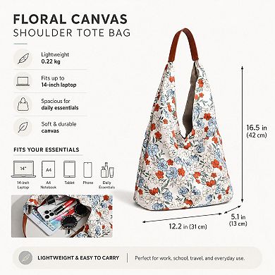 Floral Hobo Shoulder Bag with Soft Slouchy Shape and Wide Strap